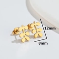Gold leaf minimalist stainless steel stud earrings 12mm x 8mm on a white background - 534 Multi-Leaf Plant - Gold