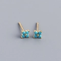 Golden S925 silver four-leaf flower stud earrings with turquoise stones in variant style - 925 Silver / Gold (Turquoise)
