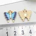 Blue and purple gradient butterfly pendant in enamel and gold alloy measuring 20x22mm - 1Pc Black & Blue Drip Oil Butterfly / 17*18mm