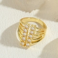 Eleganter 14K vergoldeter mehrlagiger Ring mit zwei Reihen funkelnder klarer Zirkonia - Weißer Zirkon
