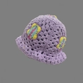 Handmade purple crochet bucket hat with colorful geometric patterns in knit yarn - One Size / Purple Butterfly Hat
