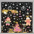 Gingerbread man and pink Christmas tree static window decals set for holiday party decor - 4-Pack Combination BQ423+425+465+467