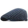 Blauwe denim newsboy pet met textuur, verstelbare koperen gesp en vintage patroon - Donkerblauw Gemengd Gebreide Stijl