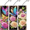 Set di tre segnalibri per pittura a diamante 5D fai-da-te con farfalle e fiori colorati - SQ-195 (Farfalla e Rosa / Set di 3)