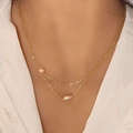 Double-layer gold chain necklace with two delicate light pink freshwater pearls - Gold Layered with Two Pearls