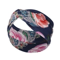 Fascia per capelli incrociata blu scuro elastica con motivi floreali e paisley - FD035 Stampato Blu Marino