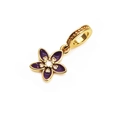 Golden five-petal purple enamel flower charm with heart cutouts for DIY bracelets - Purple Flower Charm