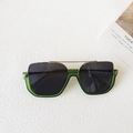 Retro oversized sunglasses with green transparent frames and golden double bridge - Transparent Green Frame Grey Lens