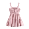 Roze mauve ballon mini-jurk met brede bandjes en geplooide details op witte achtergrond - S / Roze