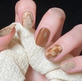 24pcs press-on nails with caramel checkered patterns and artistic line designs - Caramel Tea Color with Yellow Jelly Glue (Includes File)