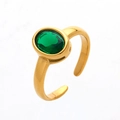 Vintage-Ring aus Edelstahl in Gold mit ovalem grünem Zirkon und verstellbarer Öffnung - Gold mit grünen Strasssteinen
