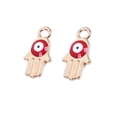 Golden Hamsa hand charm with red and black enamel eye pattern for DIY jewelry - Style 10-Gold Hamsa Hand Red White Eye