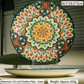 10.5 inch green bohemian ceramic dinner plate with intricate mandala pattern - 10.5 Inch Flat Plate / Green