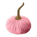 Pink velvet pumpkin holiday decoration with golden stem for seasonal home decor - 7cm / Pink