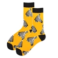 Yellow crew socks featuring zebra pattern with contrasting black heel and toe accents - 38-46 / Yellow Zebra Head (1013C)