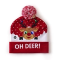 Red Christmas knitted beanie with LED reindeer pattern and white pompom detail - Red White-Reindeer Oh Deer! Glowing