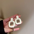 Chic geometric square braided earrings in cream white with twist texture design - Cream