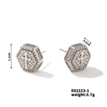 Close-up showing 1.2cm size and 3.7g weight of silver hexagonal cross stud earrings - Silver Style (E02213-1)