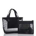 Set of two black mesh toiletry bags in different sizes for travel and daily storage - 029+030 Combination (Without Letters)