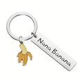 Porte-clés Nana Banana en acier inoxydable argenté avec pendentif banane en émail jaune - Style banane jaune Nana Banana (JR28)