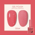 Sparkling coral pink gel nail polish bottle with 7.5ml soak-off UV LED nail lacquer - Coral Glitter (064)