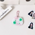 Wolkenförmiger Acryl-Fotohalter Schlüsselanhänger mit Kleeblatt und rosa Perlenkette - Mini Wolkenform Kartenschutzhülle