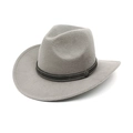 Classic gray wool western cowboy hat with wide brim and decorative black leather band - M (56-58cm) / Light Gray