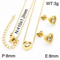 Gold stainless steel jewelry set with hollow heart pendants and zircon inlay - 2-Piece Set (KS199063-K)