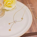 Golden titanium steel butterfly necklace with star pendant and pink butterfly charm - X489 Asymmetric Butterfly Star