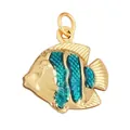 Tropical fish pendant charm in gold finish with turquoise enamel for DIY jewelry - Turquoise Tropical Fish
