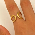 Irregular minimalist 18K gold plated stainless steel open ring shown on a hand - 18K Gold C-Shape Open (WG1-0321)
