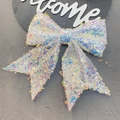 Iridescent white oversized Christmas bow with holographic glitter for mall or party decor - No. 3 (25*27cm) 1 Pack / Iridescent White