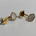 Golden geometric earrings with hexagonal mother-of-pearl inlays in minimalist style - Gold Mother of Pearl Geometric Style (EH8478-White) / White
