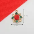 Christmas alloy pendant with red faceted stone and green crystals in gold frame - 1.4CM×1.7CM / Christmas Wreath