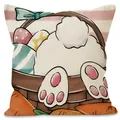Easter bunny back with eggs and carrots print on linen decorative throw pillow case - Rabbit Egg Basket