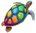 Vibrant sea turtle wooden puzzle with colorful mandalas and stained glass patterns - M / Sea Turtle - Paper Box
