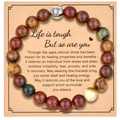 Handmade 8mm tourmaline natural stone beaded friendship bracelet on inspirational quote card - 8mm Beads With Card / Red Pine Stone