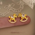 Gold plated rocking horse stud earrings with teardrop zircon and pavé crystals on fingers - Rocking Horse Style (HE29851) / Gold