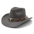Western straw cowboy hat in dark coffee with vintage bull head and bead detailing - M(56-58cm) / Black and Gray