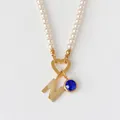 Elegant pearl necklace with 14K gold M letter and blue crystal pendant - Letter N