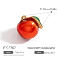 Red apple Christmas pendant in stainless steel with gold and green leaf details - Red Apple Pendant (PJ92767)
