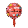 18 inch red Feliz Cumpleaños foil balloon with colorful polka dots for birthday party - 18 Inch Red Circle Spanish Birthday Round