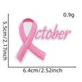 Pink ribbon October embroidery patch dimensions and weight detail on white background - Style 12 (October)