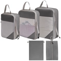 5-piece grey compression travel organizer set with mesh packing cubes and shoe bag - Five-Piece Set / Gray