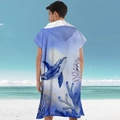 Blue microfiber beach poncho for men featuring a whale and coral ocean print - Pullover Style - Blue Whale