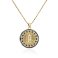 Détail du collier pendentif Vierge Marie plaqué or 18K avec zircons bleus fins - Or avec zircon bleu (22332)
