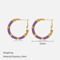 32mm purple enamel and 18K gold plated stainless steel hoop earrings for women - Purple