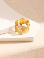 Detail of a golden titanium steel open ring with textured butterfly wing patterns - Gold Continuous Butterfly Open Ring
