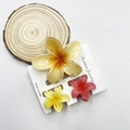 Three-piece plumeria flower hair claw clip set in beige, yellow and rose red - Mixed Color Set #14 (includes Cards)