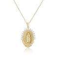 18K gold plated Virgin Mary pendant necklace with oval halo of white zircon stones - Gold Relief White Zirconia